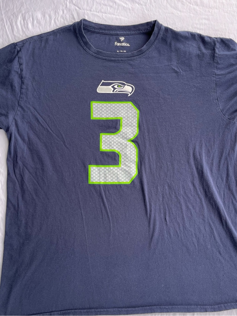 Fanatics Navy Seattle Seahawks #3 Graphic Tee with Neon Green Trim